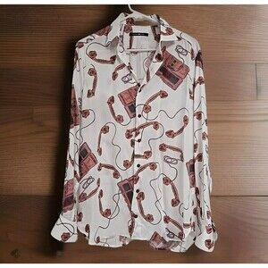 HAMMER MADE Button Down Long Sleeve Shirt Telephone Print Retro Men's M/39/15.5